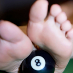 may's beautiful feet and black ball